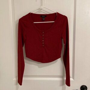 Red Forever21 Cropped Henley